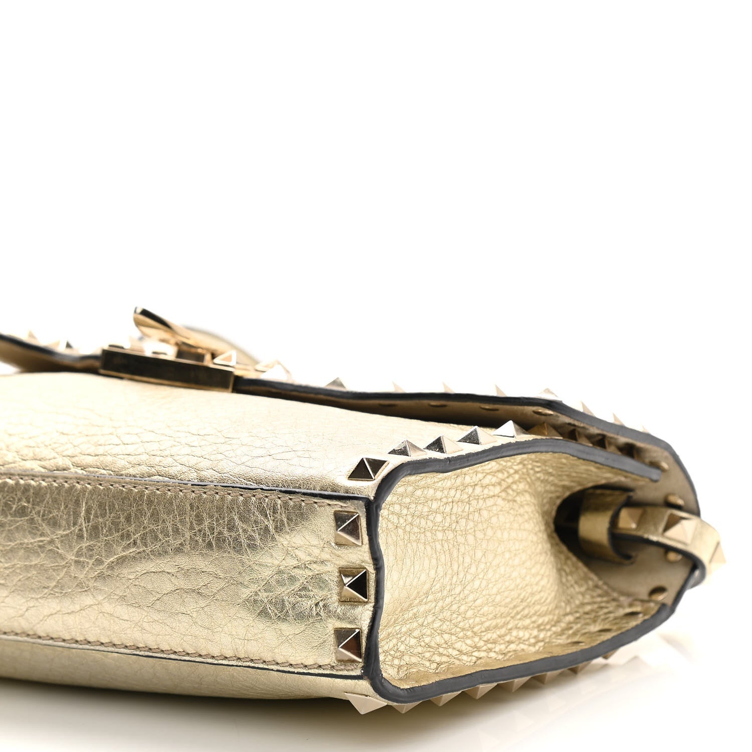 Valentino Garavani Metallic Pebbled Calfskin Medium Rockstud Flip Lock Crossbody Bag Platino 9 of 10