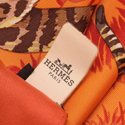 Hermes Silk Tendresse Feline Scarf 90 Brique Orange Bleu 8 of 8