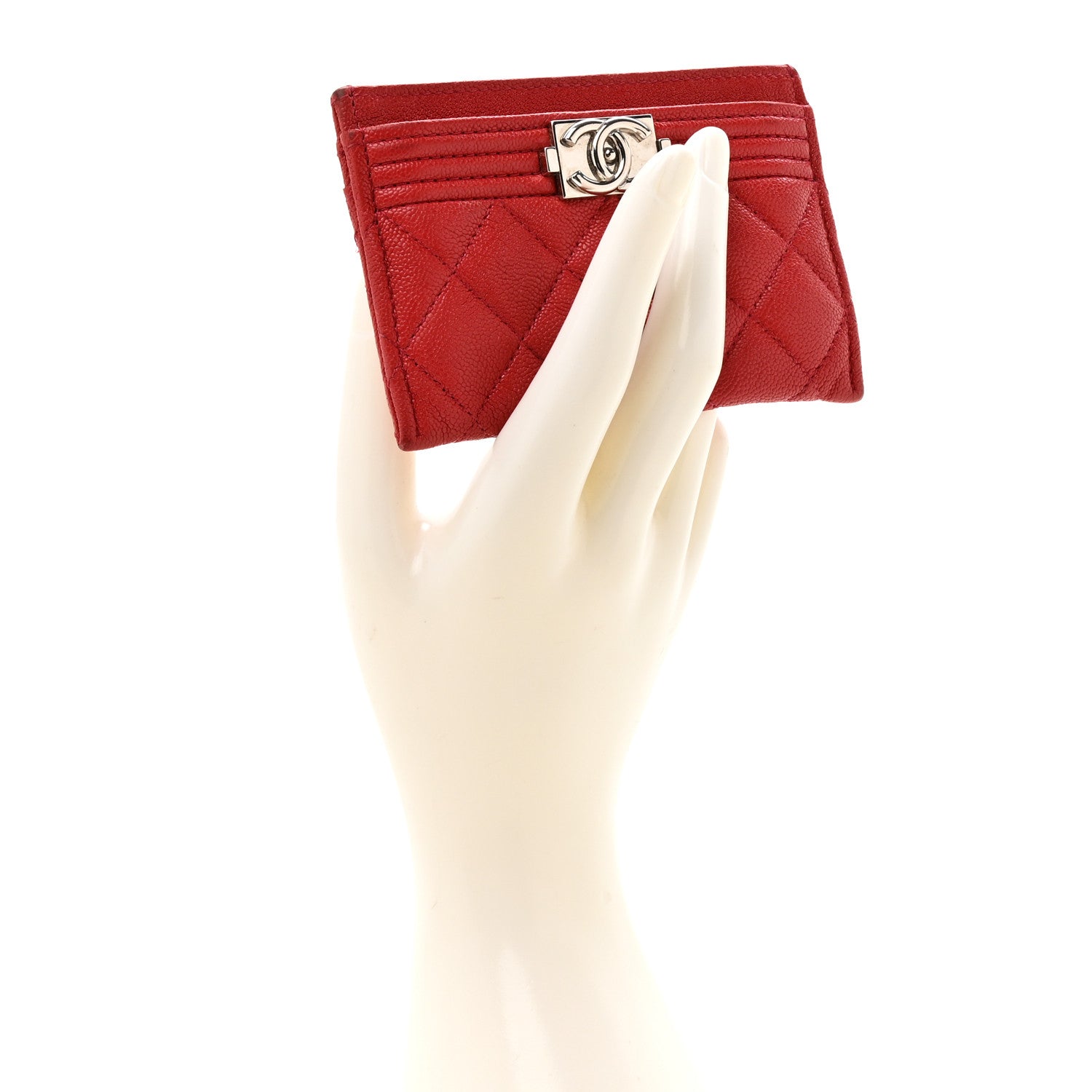Chanel Caviar Quilted Boy Card Holder Red 2 of 13