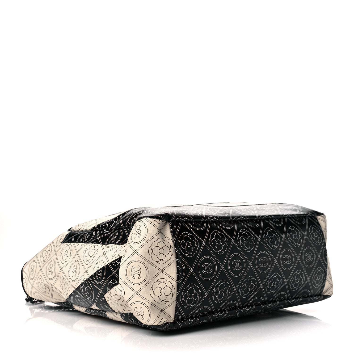 Chanel Coated Canvas Camellia Large Shopping Tote Black Beige 4 of 10