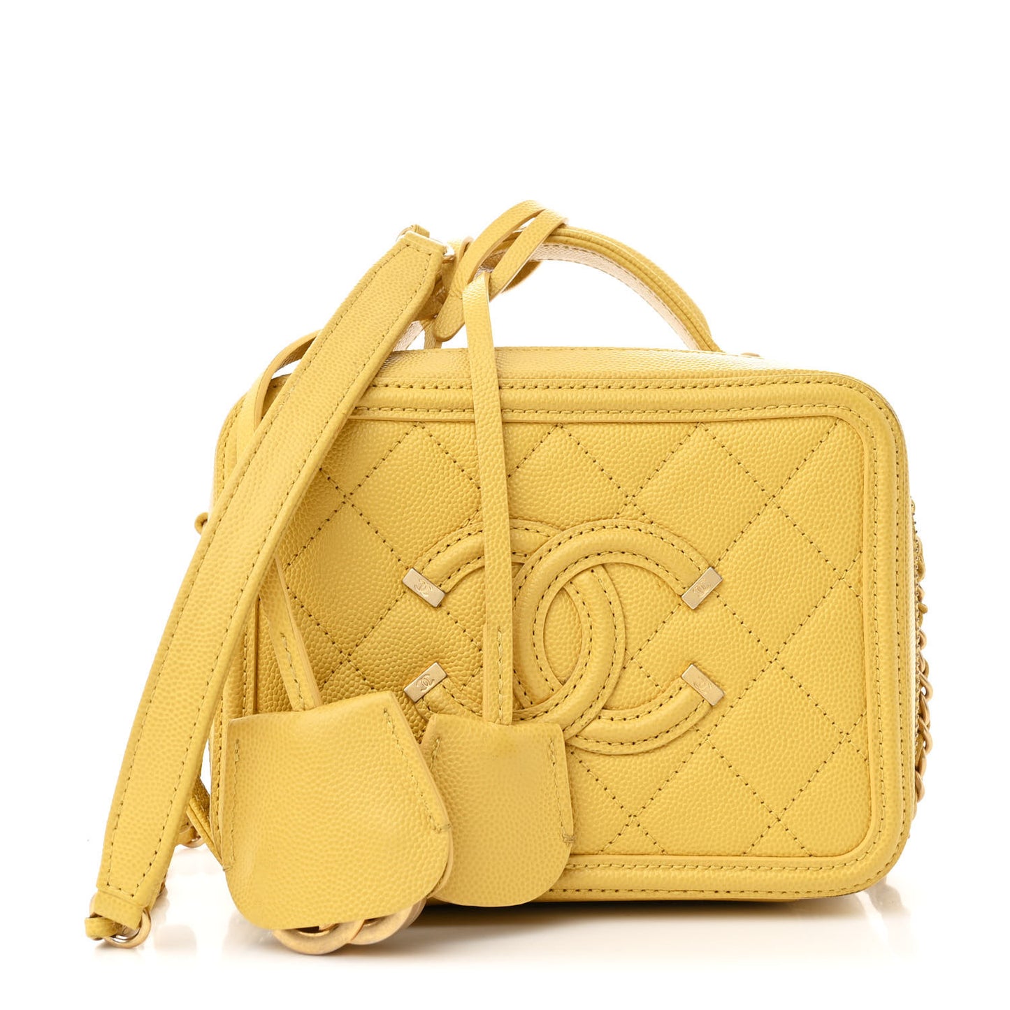 Caviar Quilted Small CC Filigree Vanity Case Yellow