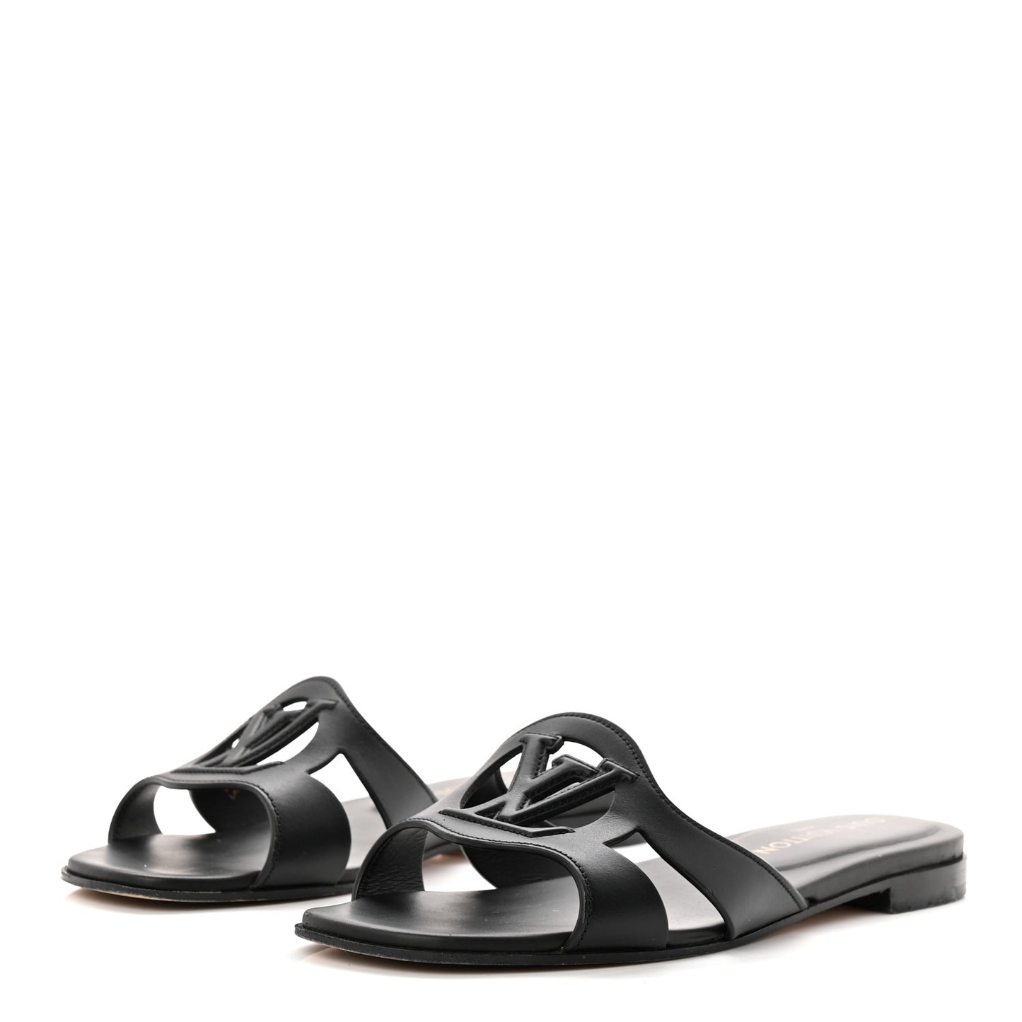 Calfskin LV Isola Flat Sandals 37.5 Black