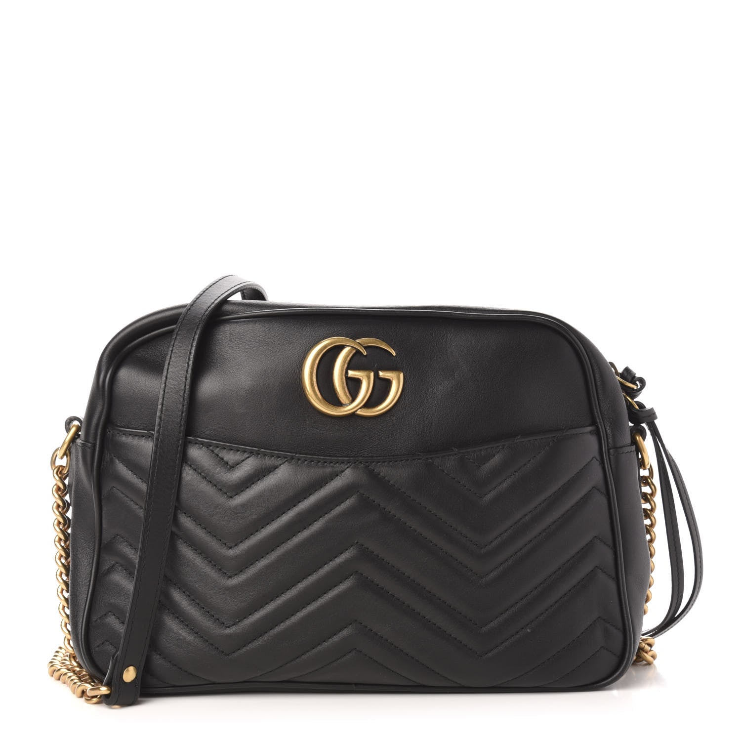 Gucci Calfskin Matelasse Medium GG Marmont Chain Shoulder Bag Black 1 of 11