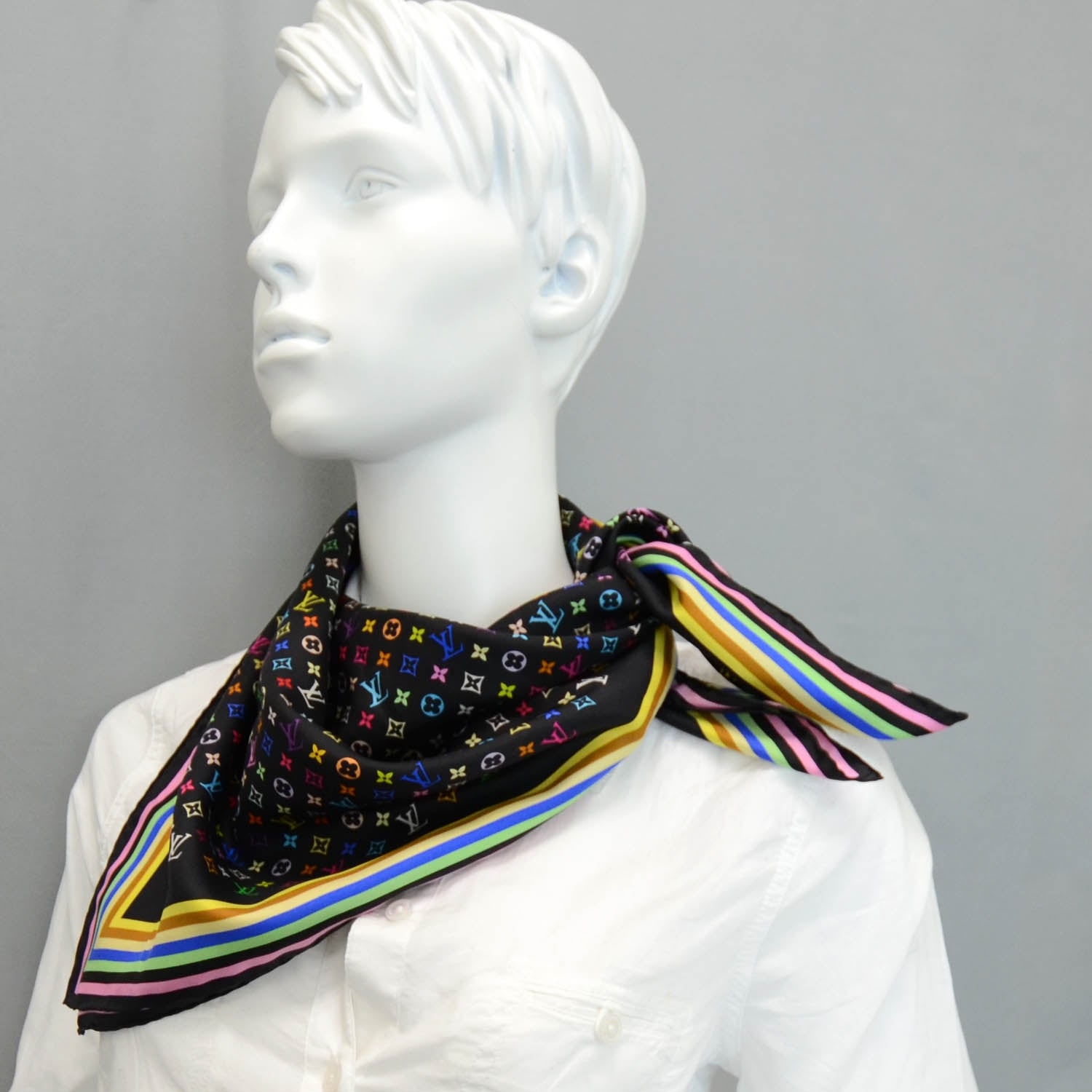 Louis Vuitton Silk Monogram Multicolor Square Scarf Black 2 of 6
