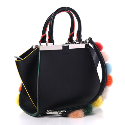 Fendi Vitello Dolce Mink Fur Pom Pom Mini 3jours Tote Black Multicolor 2 of 4