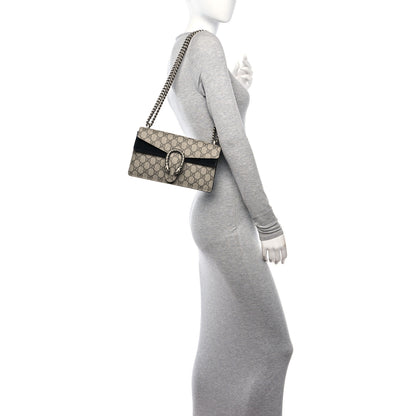 Gucci GG Supreme Monogram Suede Crystal Small Dionysus Shoulder Bag Beige Ebony Black 2 of 10