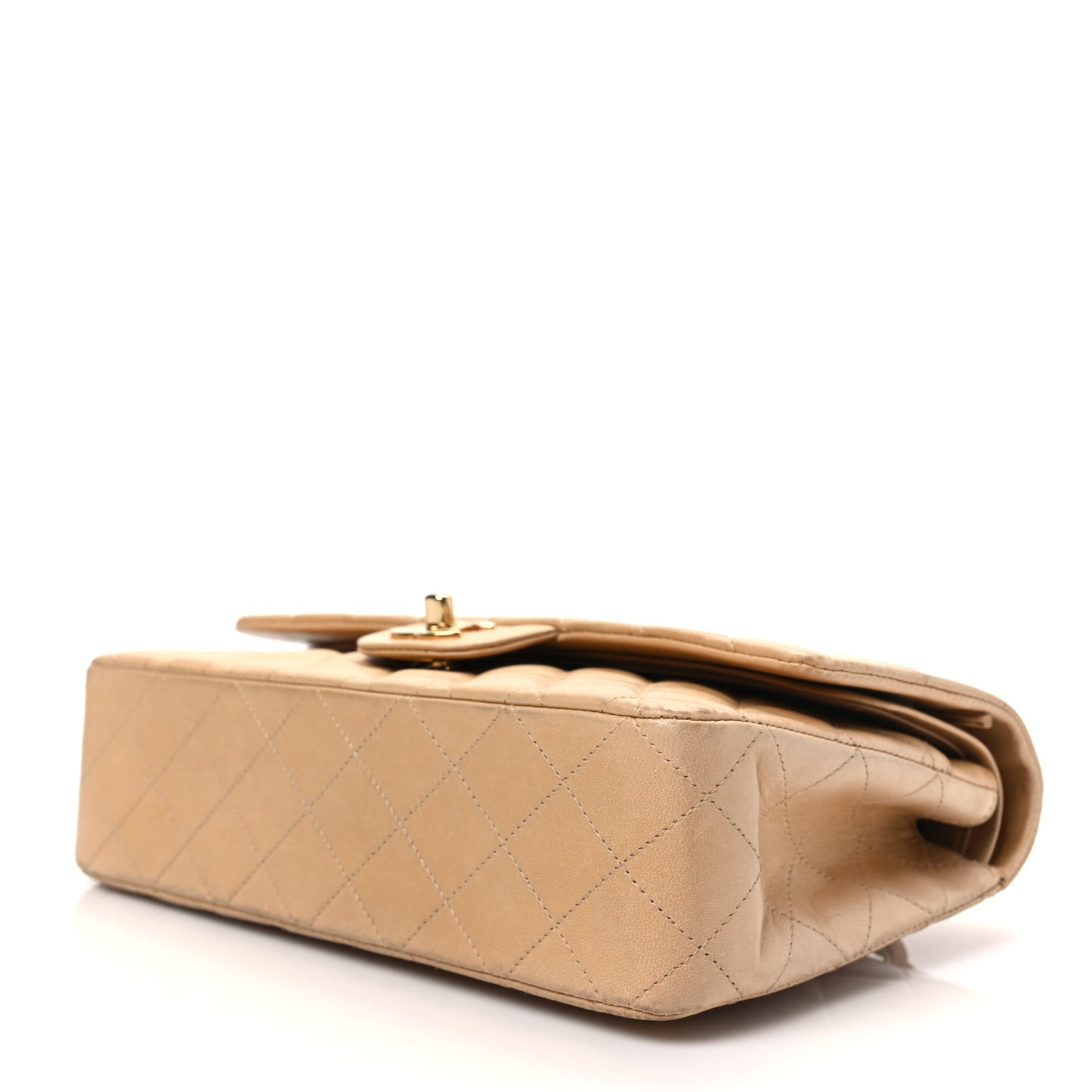 Lambskin Quilted Medium Double Flap Beige