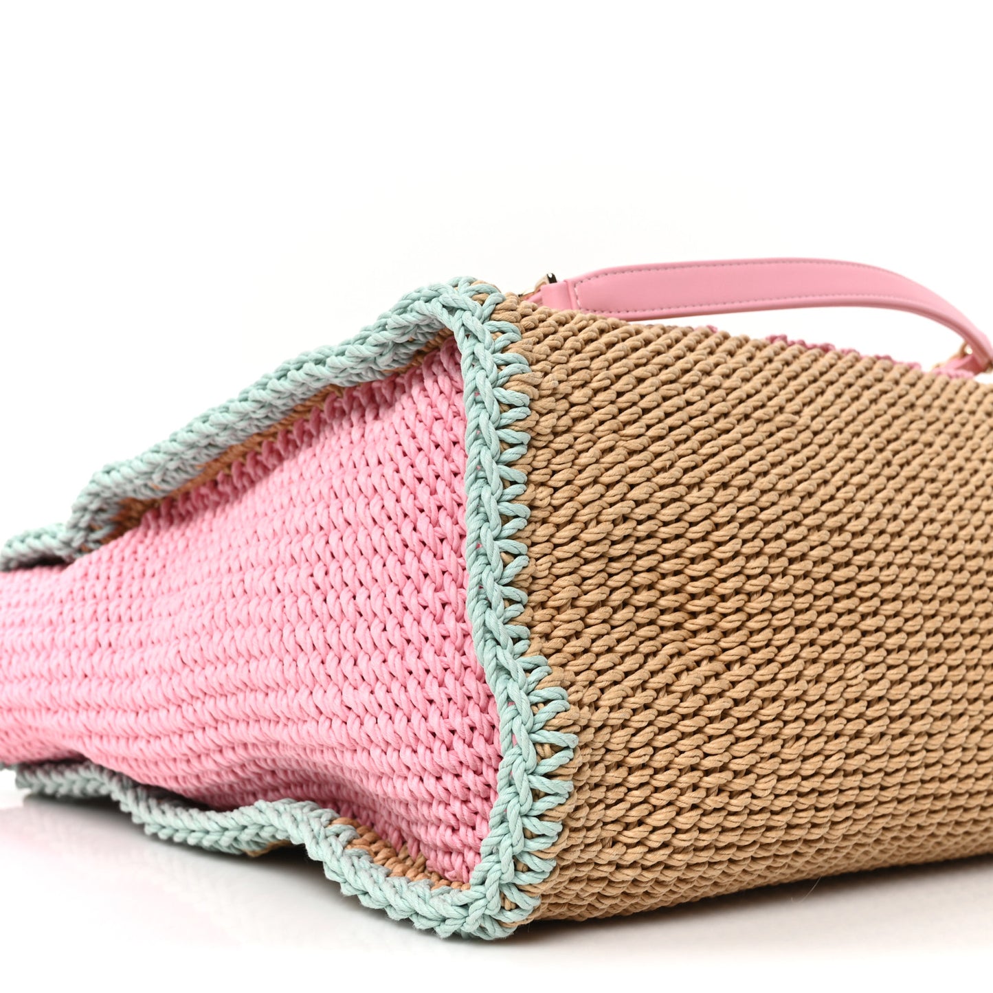 Raffia Crochet Medium Deauville Tote Beige Light Pink Green