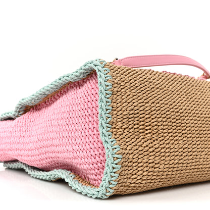 Chanel Raffia Crochet Medium Deauville Tote Beige Light Pink Green 10 of 11