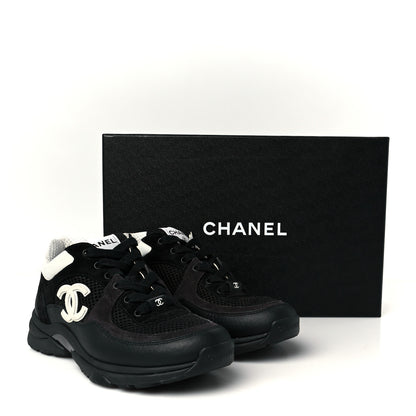 Chanel Mesh Suede Grained Calfskin Womens CC Sneakers 37 Black White 10 of 10