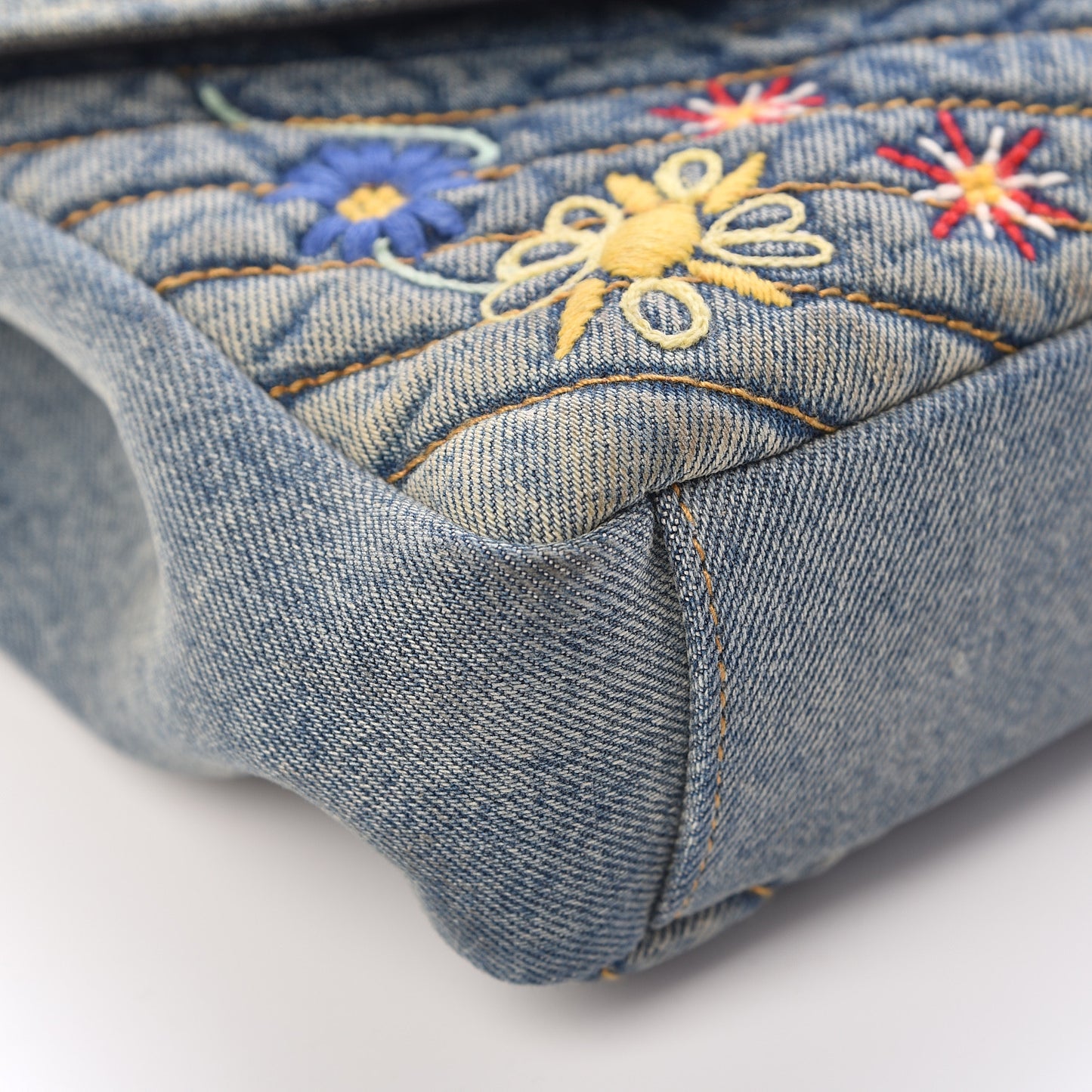 Denim Matelasse Chevron Summer Embroidered Monogram Medium College Bag Blue
