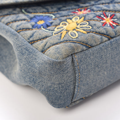 Saint Laurent Denim Matelasse Chevron Summer Embroidered Monogram Medium College Bag Blue 12 of 16