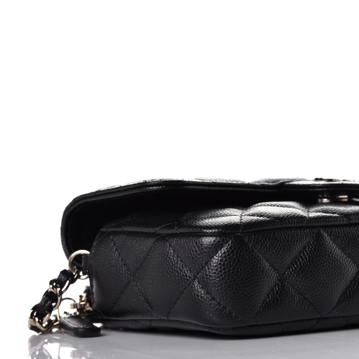 Caviar Quilted Flap Phone Holder With Chain Black