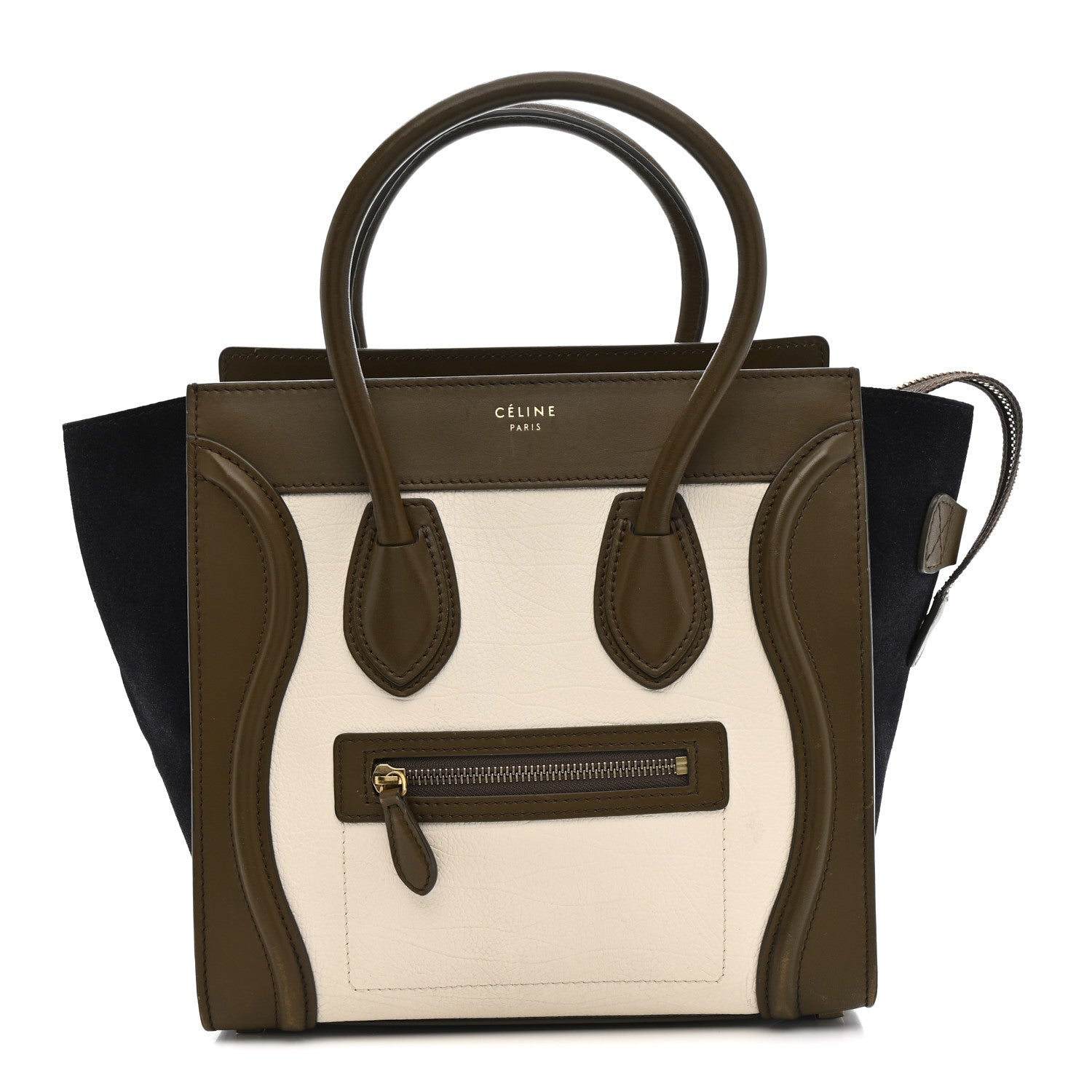 Celine Textured Calfskin Suede Tri-color Mini Luggage Cream 1 of 12