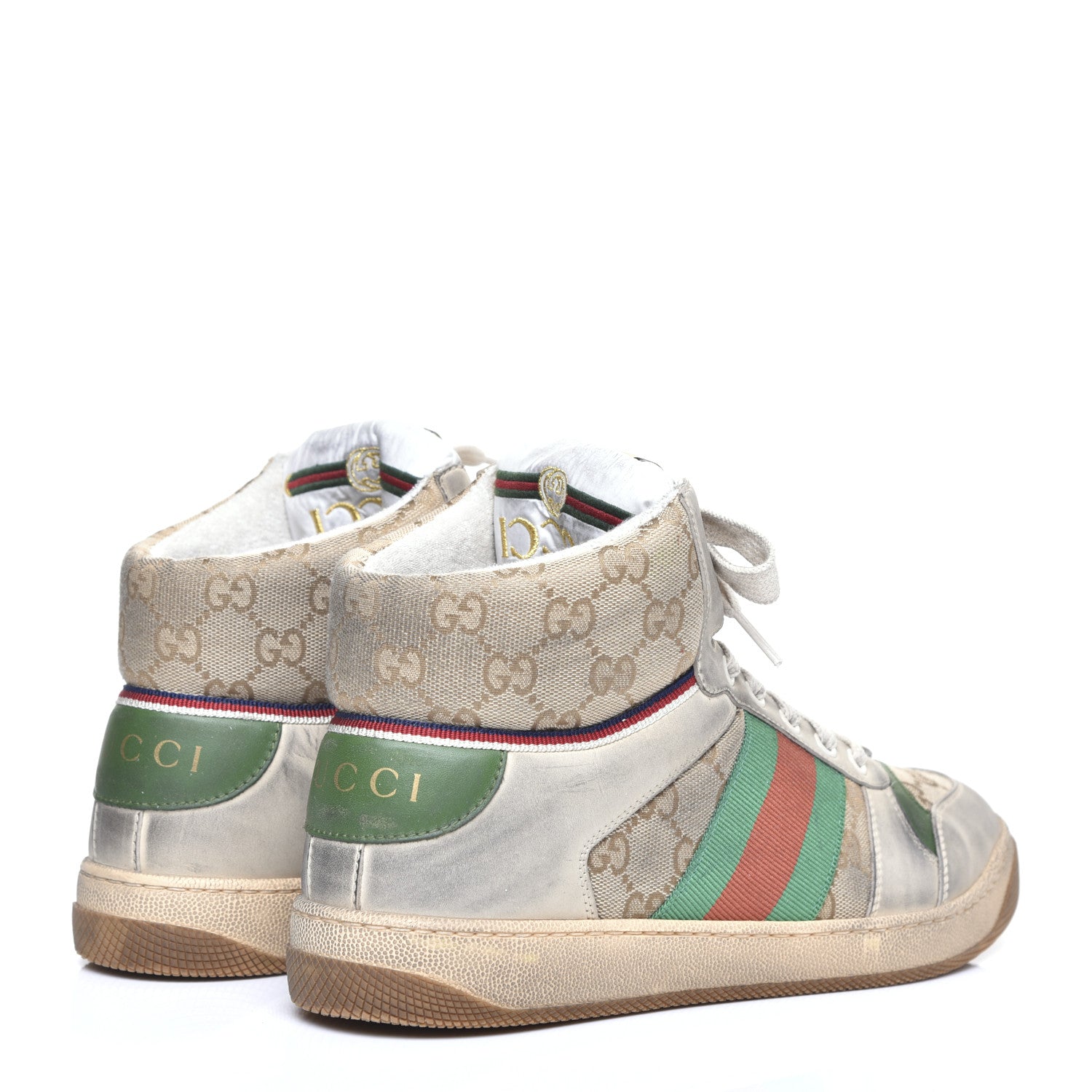 Gucci GG Monogram Nubuck Web Mens Screener High Top Sneakers 6 New Sand Dusty Milk Vintage Green 4 of 13