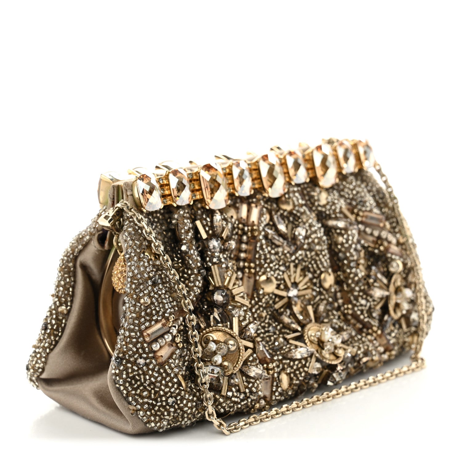 Judith Leiber Satin Beaded Crystal Evening Clutch Gold 3 of 11