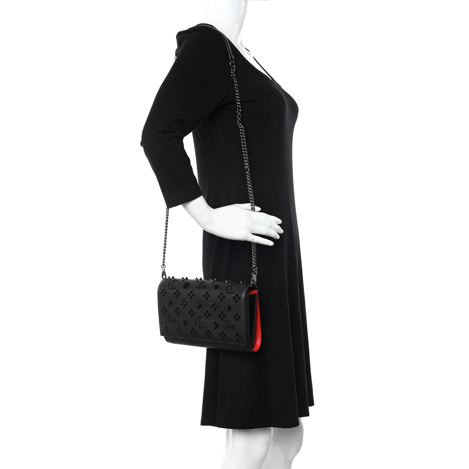 Christian Louboutin Calfskin Spikes Loubinthesky Paloma Clutch Black 2 of 10