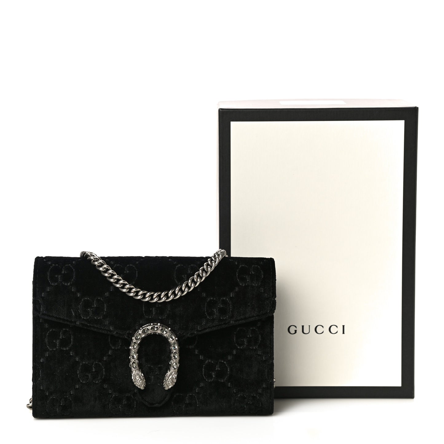 Velvet GG Monogram Mini Dionysus Chain Wallet Black