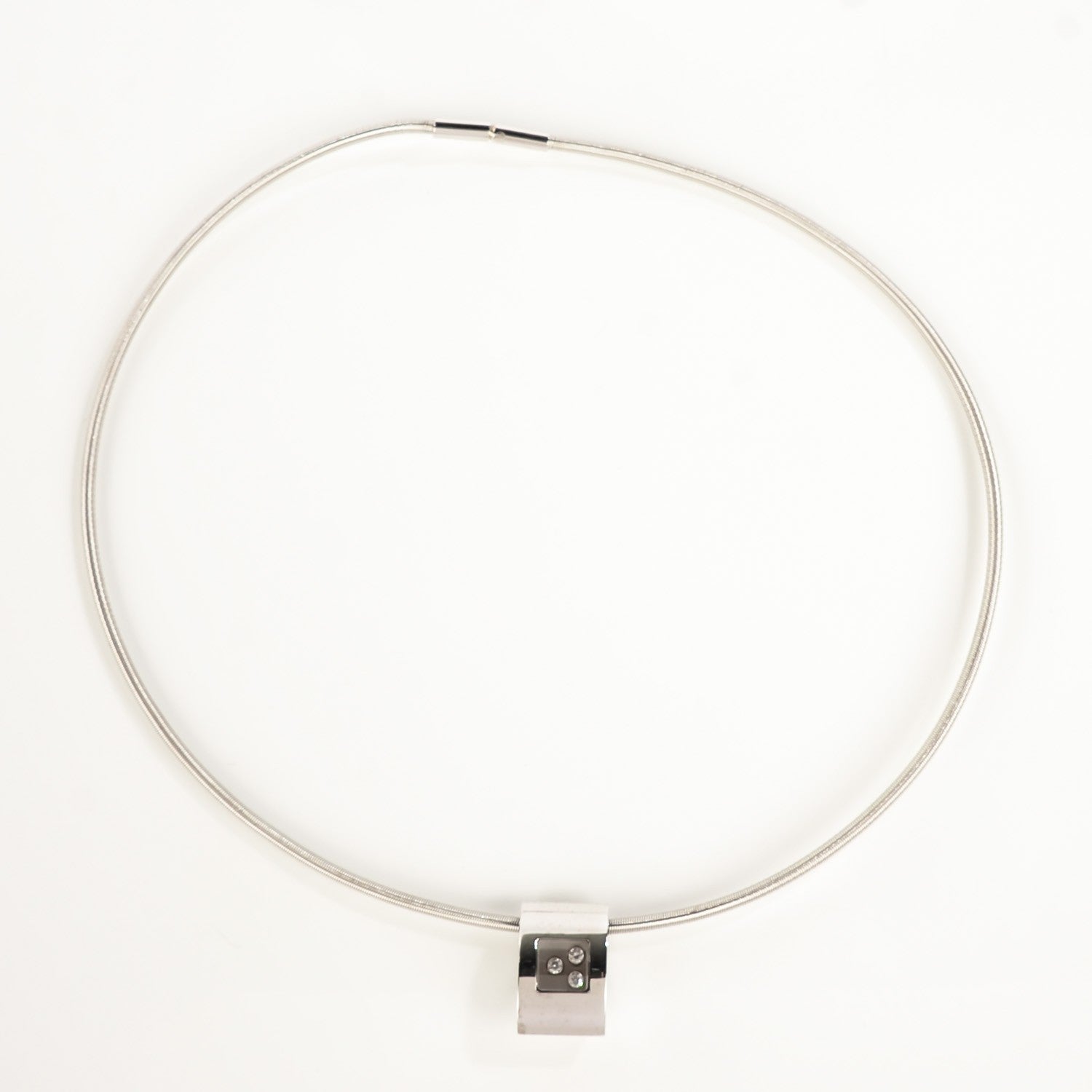 Chopard 18K White Gold Happy Diamonds Square Necklace 5 of 5