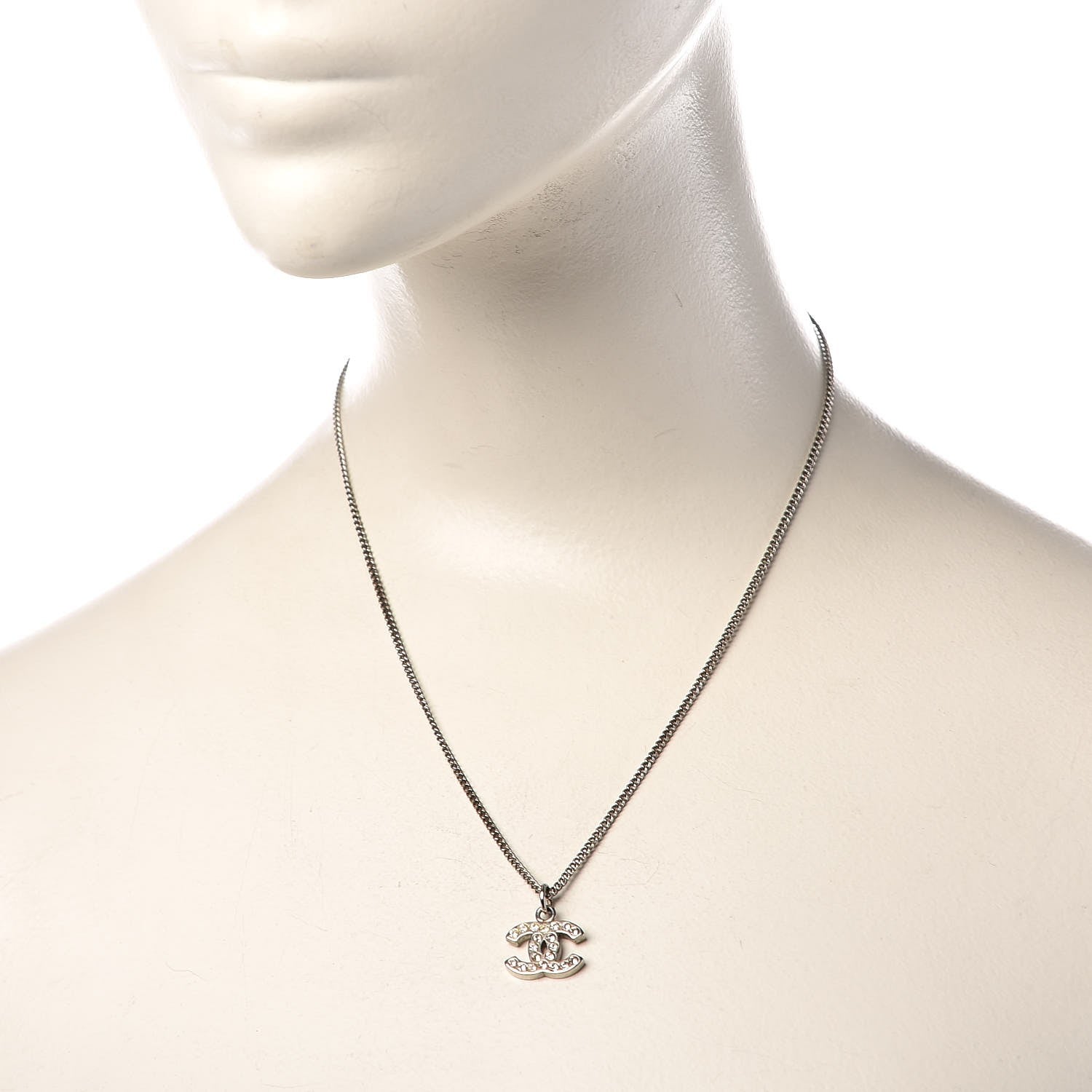 Chanel Crystal Timeless CC Necklace Silver 2 of 5