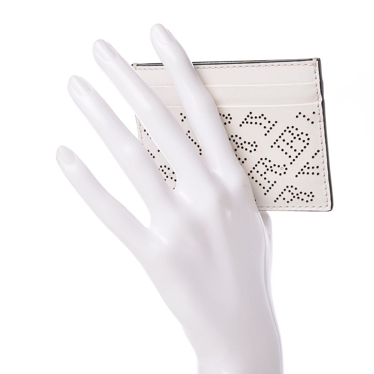 Calfskin Perforated Sandon Card Card Case White