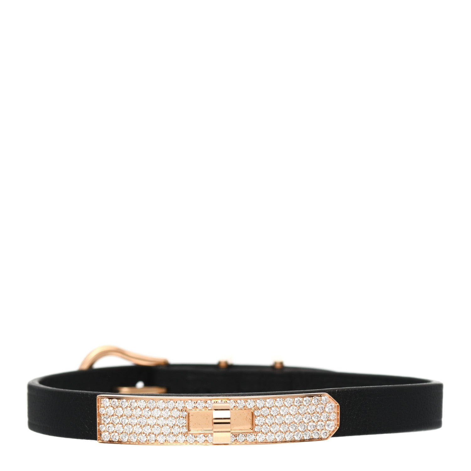 Hermes 18K Rose Gold Swift Diamond Kelly Pave Sangle Bracelet Black 1 of 6