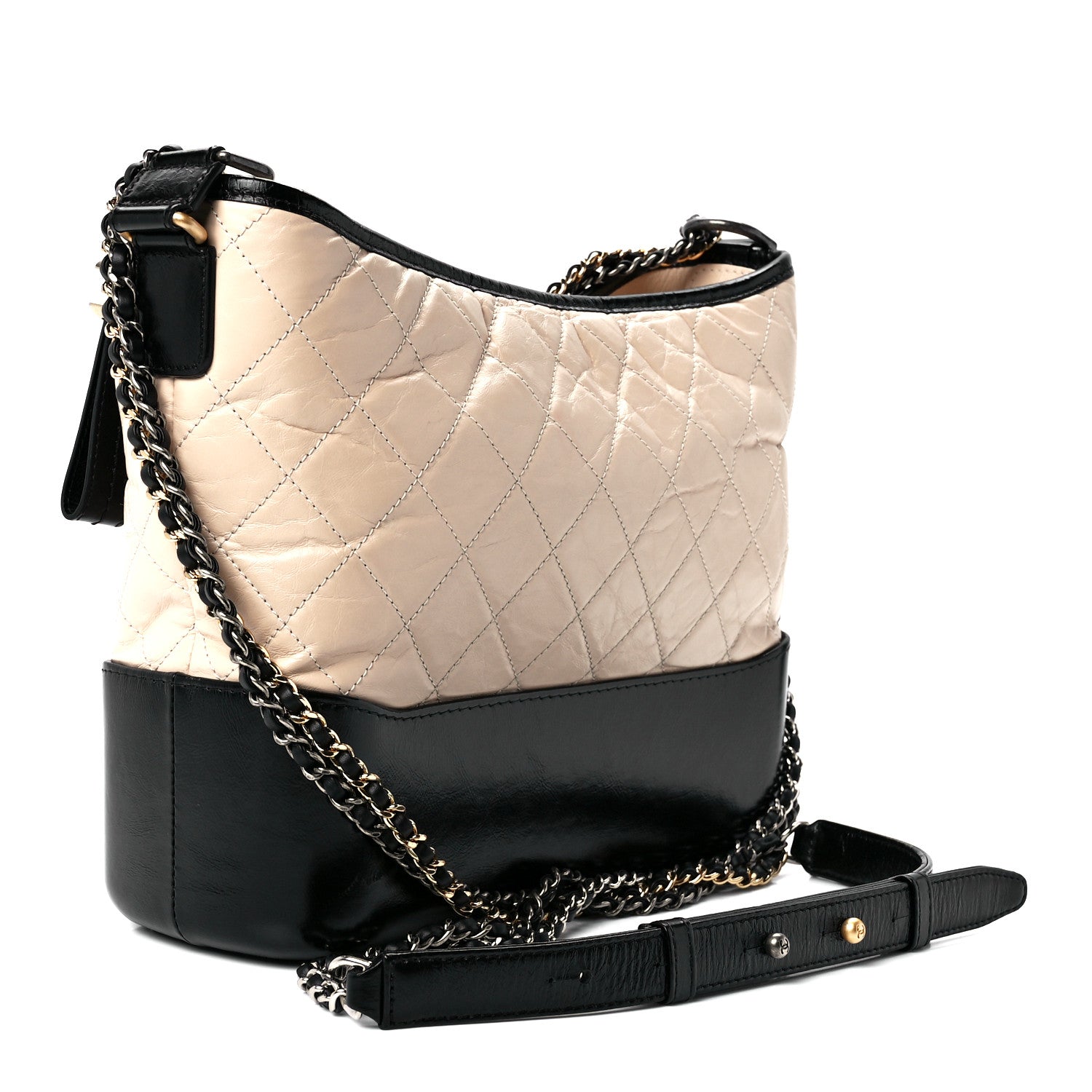 Chanel Aged Calfskin Quilted Medium Gabrielle Hobo Beige Black 3 of 12
