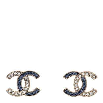 Chanel Enamel Crystal CC Earrings Denim Blue 1 of 5