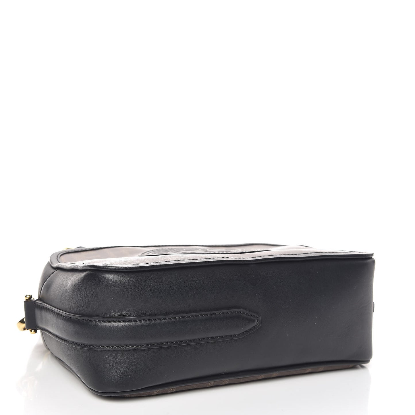 Glazed Fabric Vitello Century F is Fendi FF 1974 Stamp Patch Camera Case Mogano Panna Black