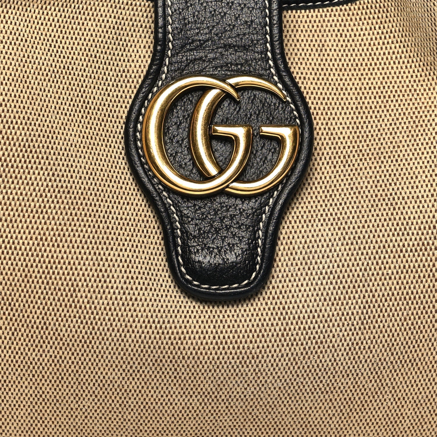Gucci Canvas Textured Dollar Calfskin Medium Aphrodite Shoulder Bag Beige Black 8 of 11