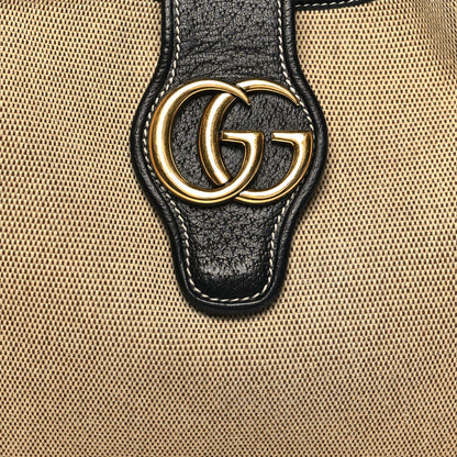 Gucci Canvas Textured Dollar Calfskin Medium Aphrodite Shoulder Bag Beige Black 8 of 11