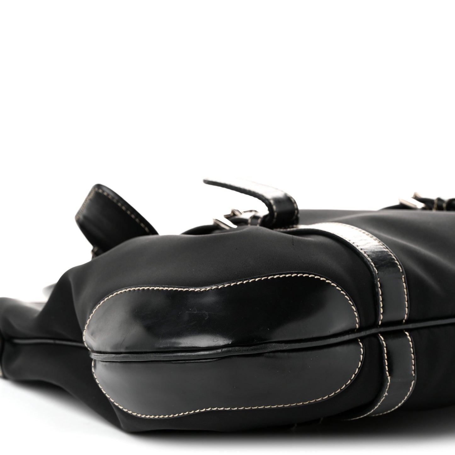 Tessuto Nylon Calfskin Flat Messenger Bag Black