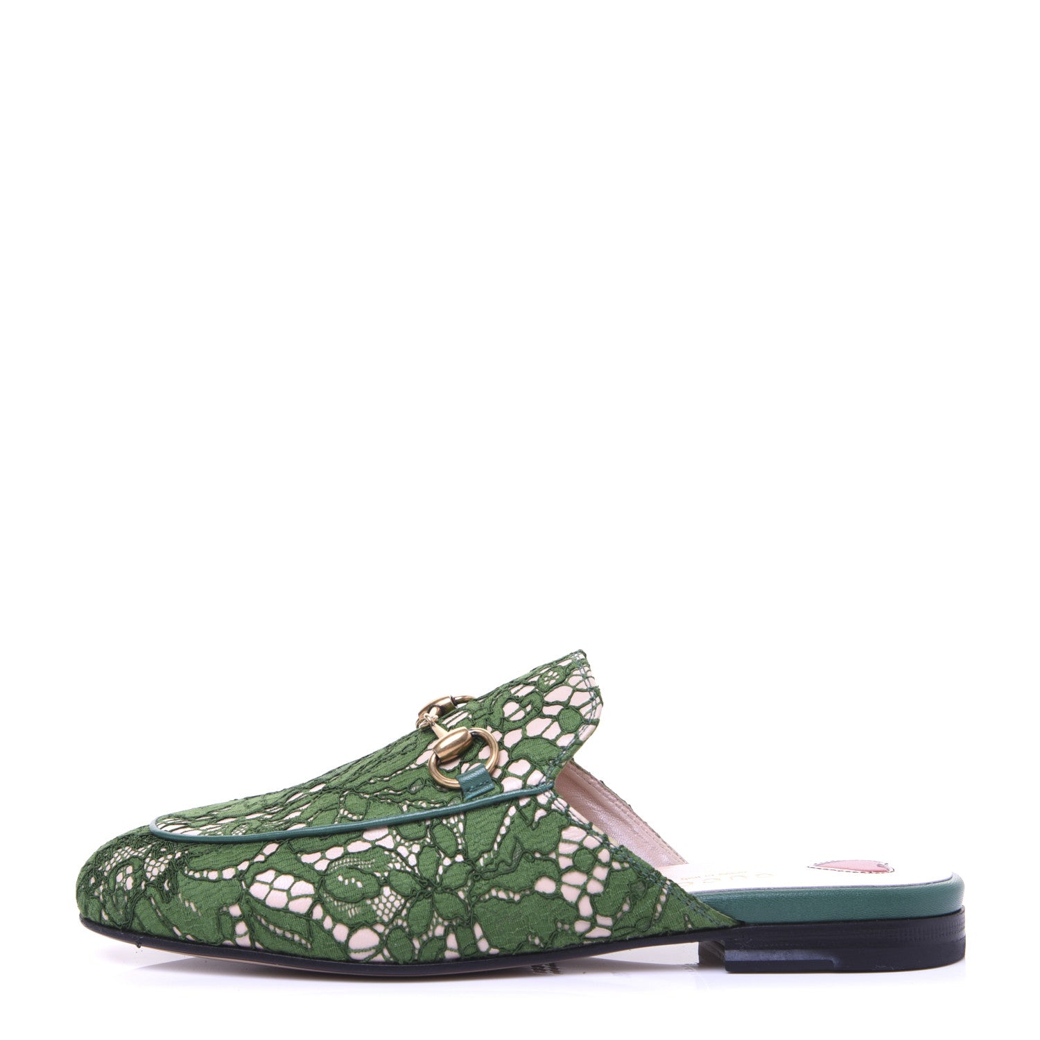 Gucci Lace Malaga Kid Womens Princetown Slippers 35 Green Grass Skin Rose 1 of 17