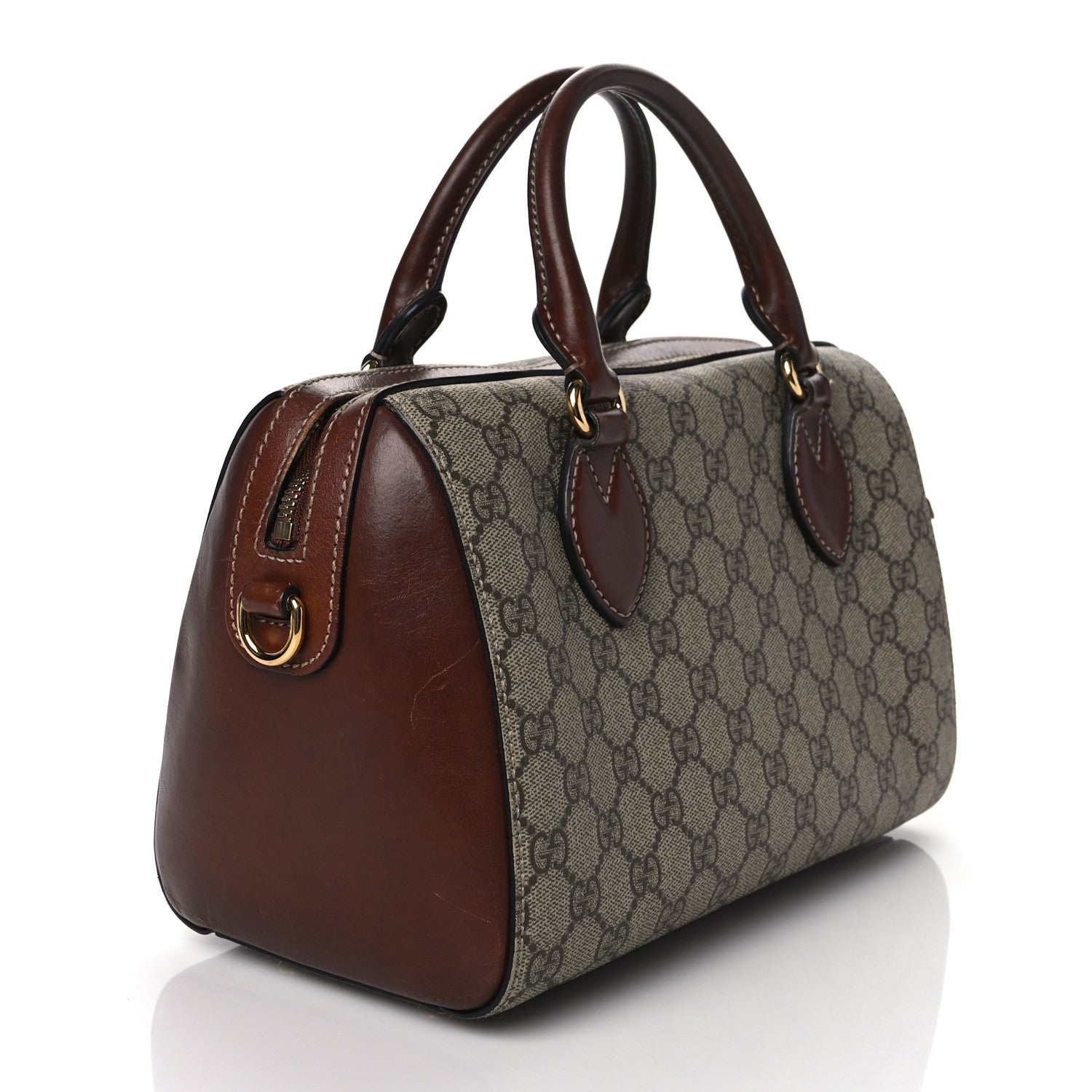 Gucci GG Supreme Monogram Cuoio Toscano Small Boston Beige Ebony Cuir 3 of 11