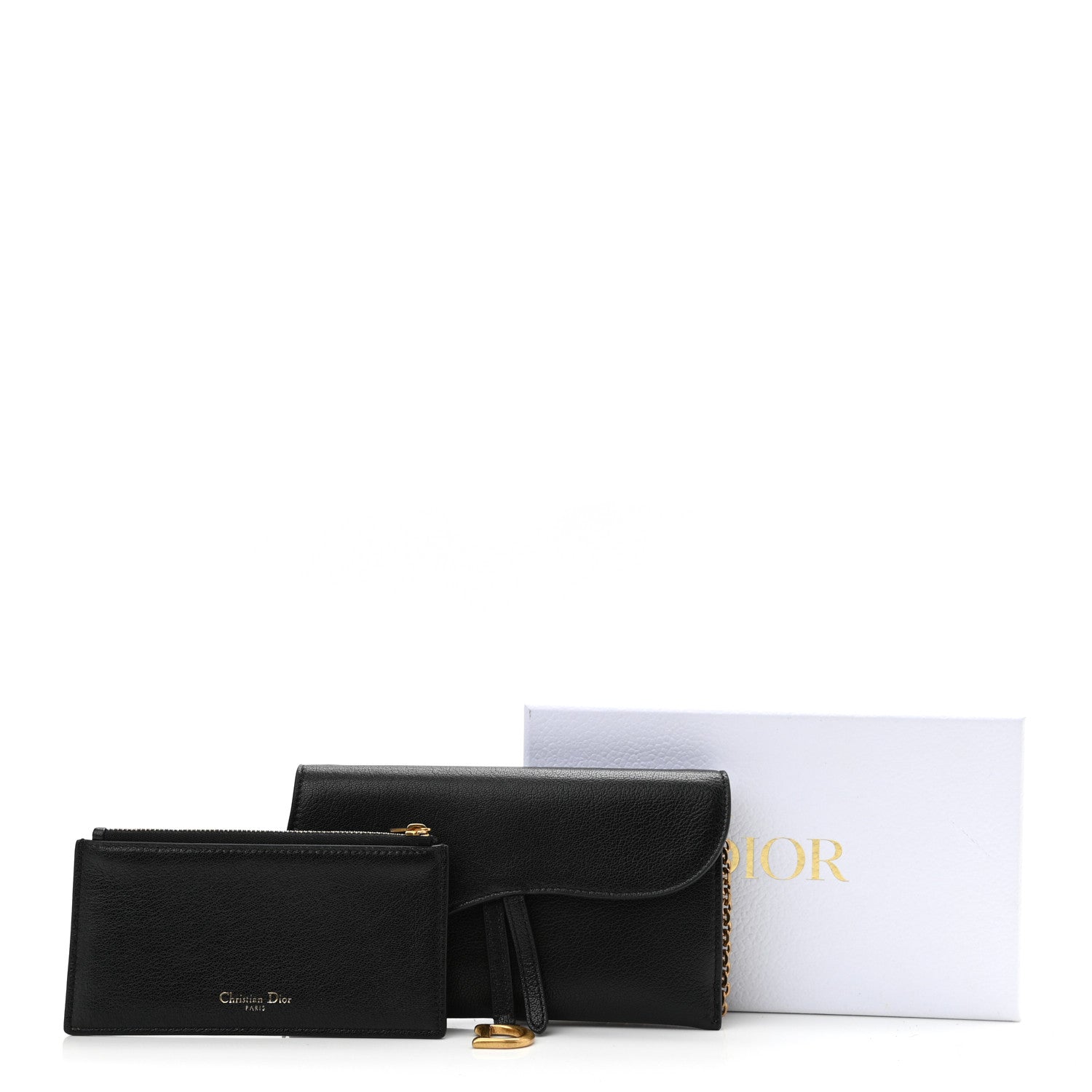 Christian Dior Grained Calfskin Saddle Chain Wallet Pouch Black 12 of 12