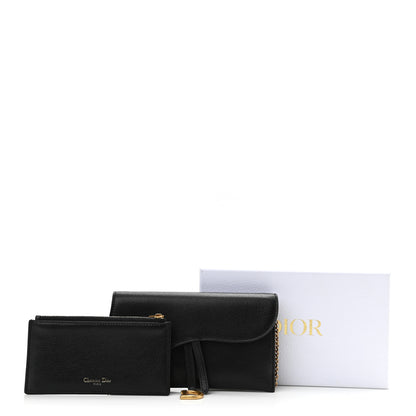 Christian Dior Grained Calfskin Saddle Chain Wallet Pouch Black 12 of 12