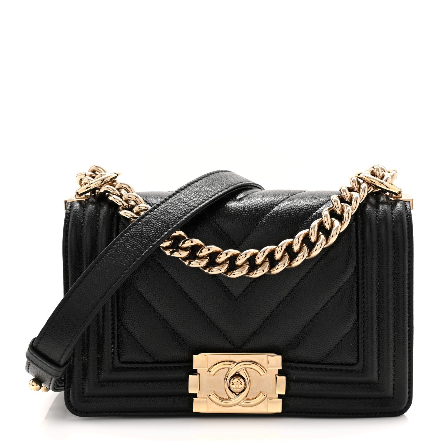 Chanel Caviar Chevron Quilted Small Boy Flap Black 1 of 10