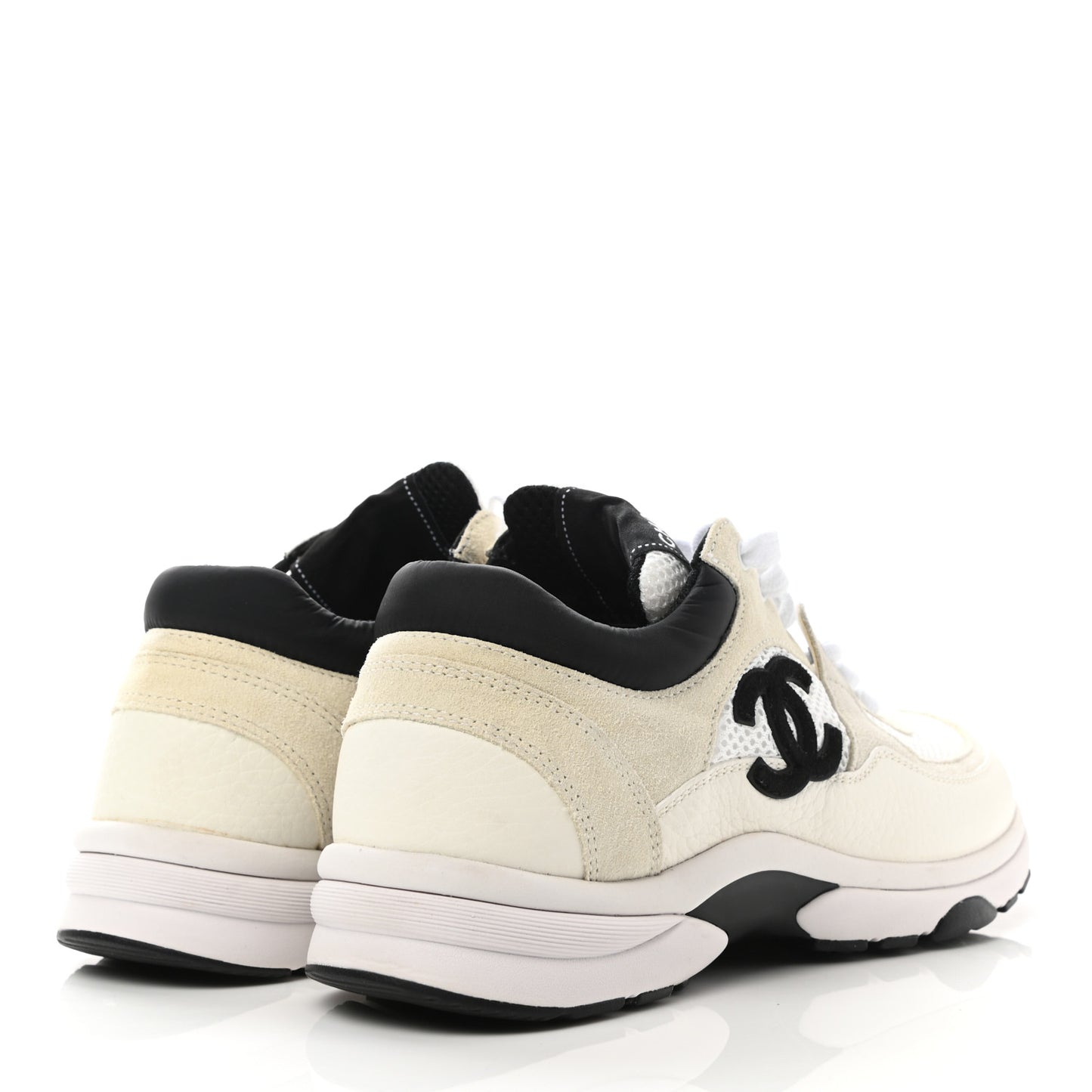 Mesh Suede Calfskin Grained Calfskin Womens CC Sneakers 37 White Black