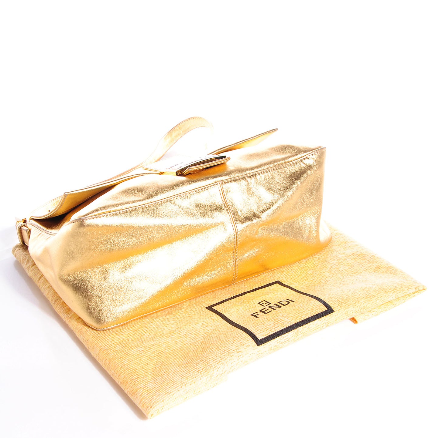 Leather Crystal Mama Baguette Gold