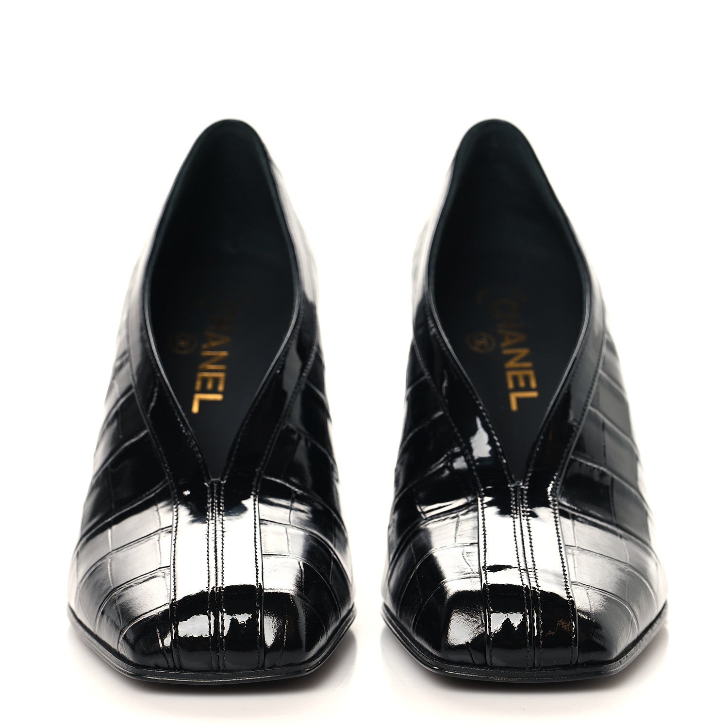 Chanel Crocodile Embossed Patent Calfskin Pumps 38.5 Black 7 of 20