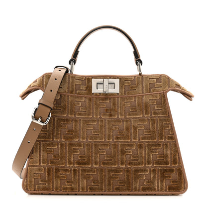 Fendi Velvet Jacquard FF Small Peekaboo I SEE U Satchel Beige 1 of 11