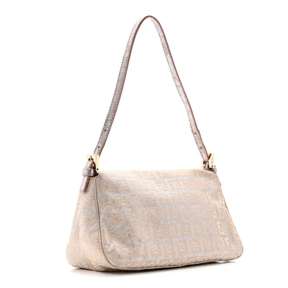 Fendi Metallic Jacquard Zucchino Suede Mini Mama Baguette Cipria Argento Grigio 3 of 9