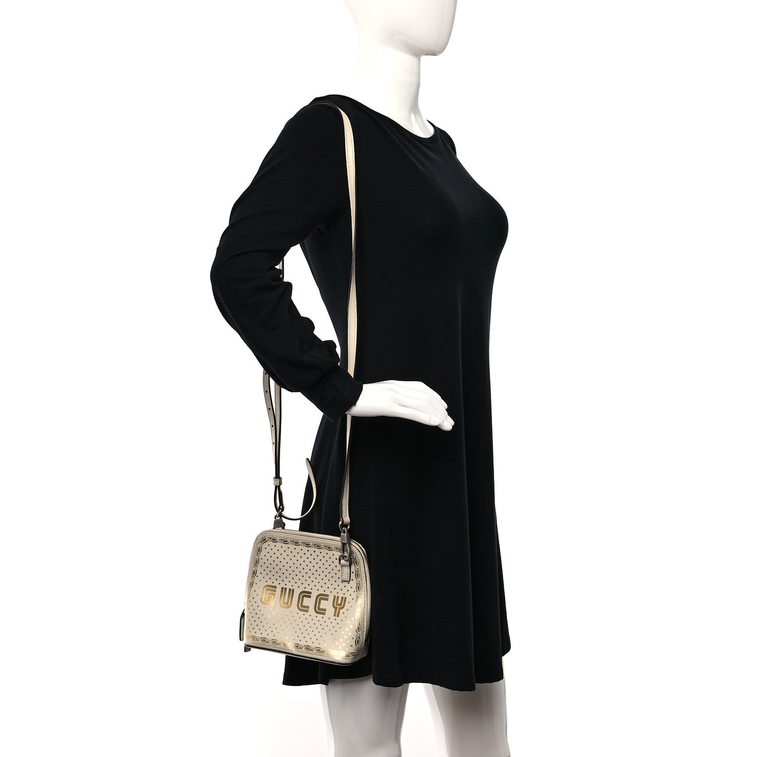 Gucci X SEGA Calfskin GUCCY Stars Mini Dome Shoulder Bag Mystic White Gold 2 of 9