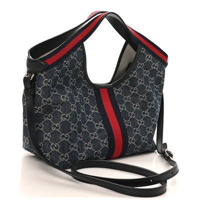 Gucci Denim GG Monogram Web Small Giglio Tote Blue White 4 of 12