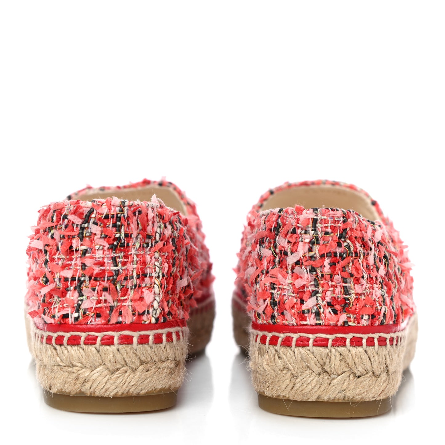 Tweed Lambskin CC Espadrilles 39 Coral Pink Black Red