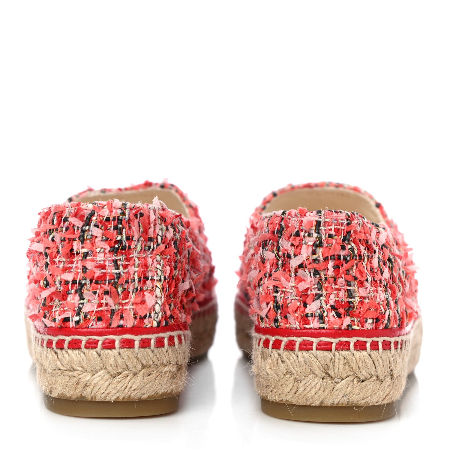 Chanel Tweed Lambskin CC Espadrilles 39 Coral Pink Black Red 5 of 16