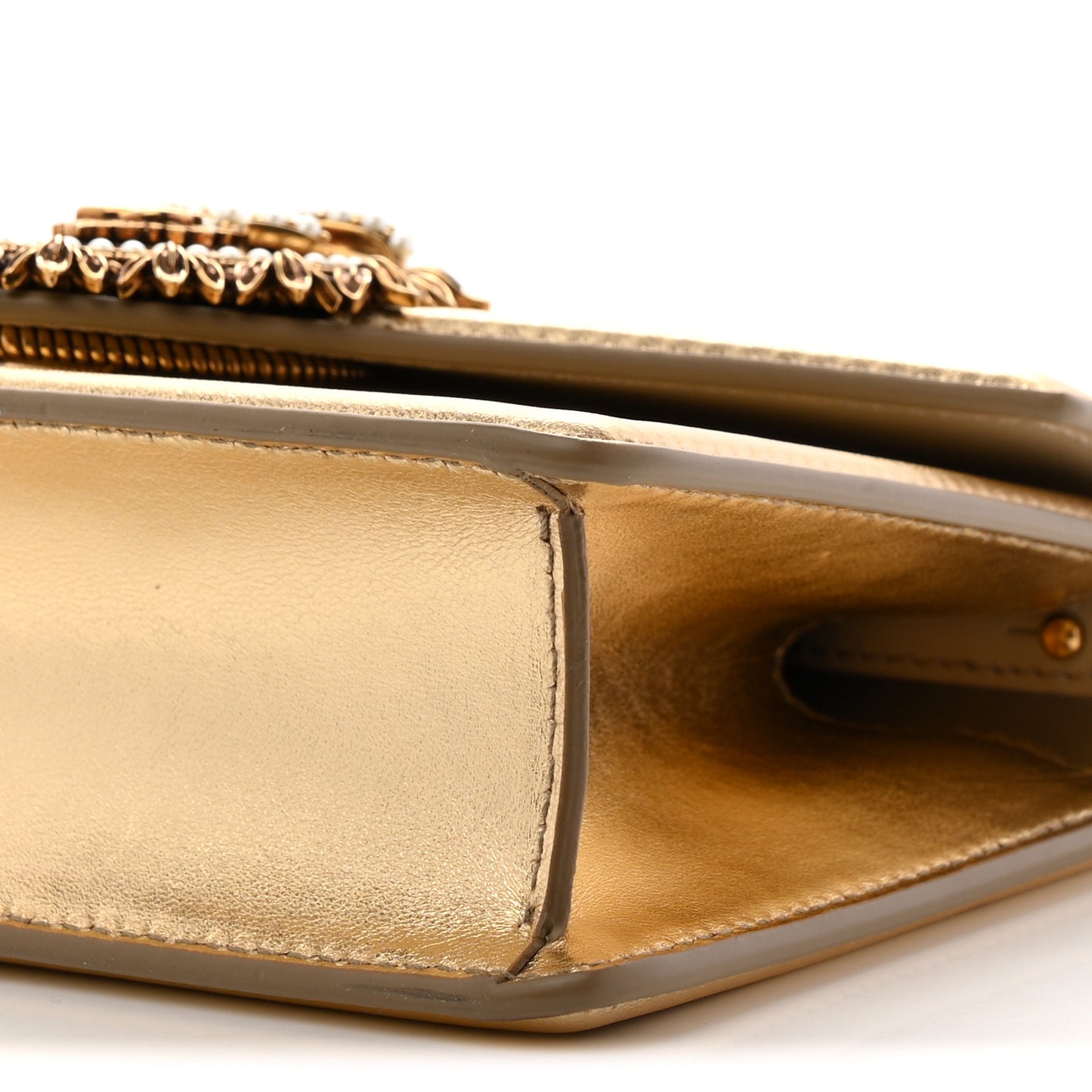 Metallic Nappa Small Devotion Envelope Top Handle Bag  Gold