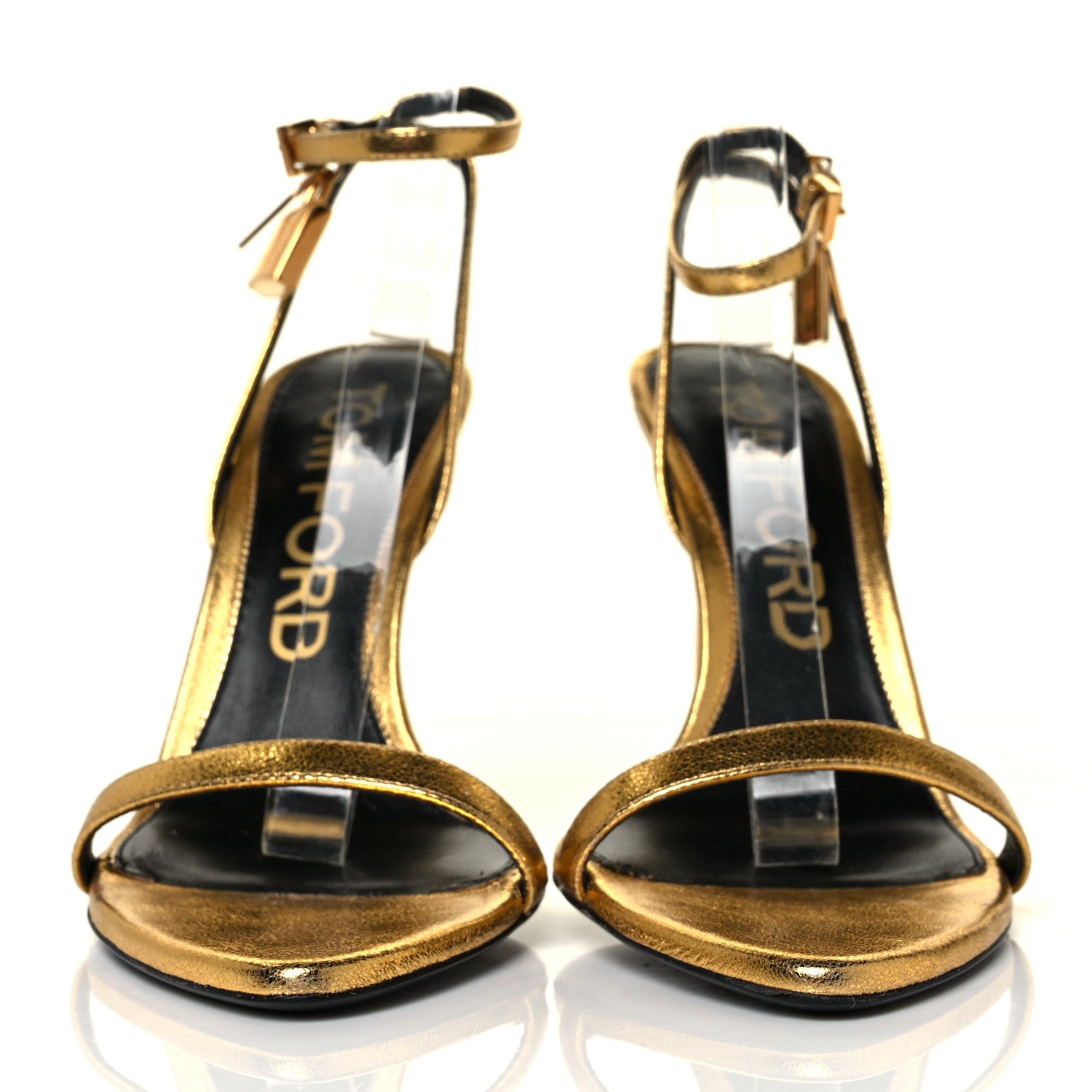Tom Ford Metallic Nappa Padlock Stiletto 105mm Sandals 41.5 Gold 2 of 11