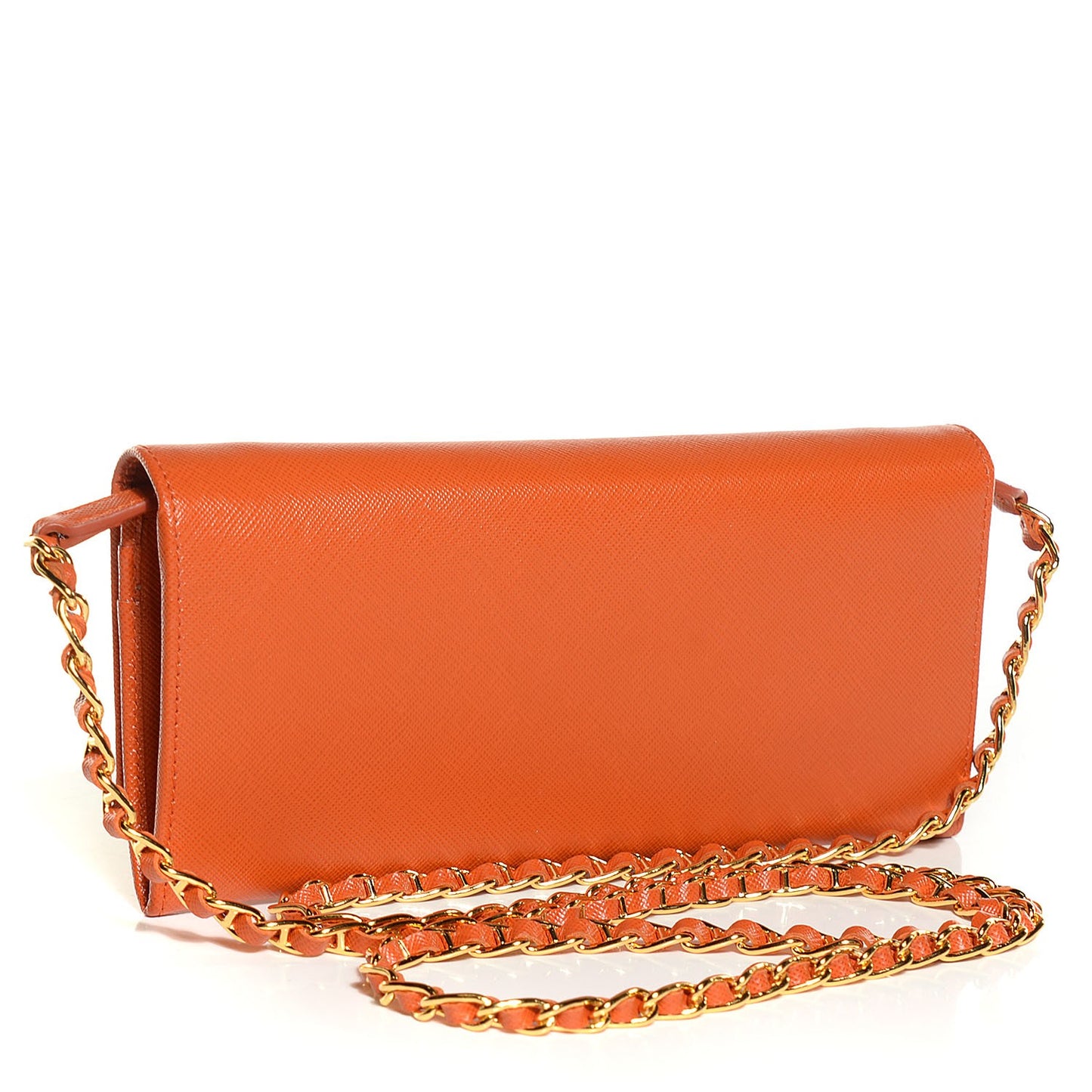 Saffiano Metal Oro Chain Wallet Papaya