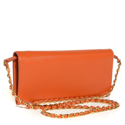 Prada Saffiano Metal Oro Chain Wallet Papaya 3 of 9